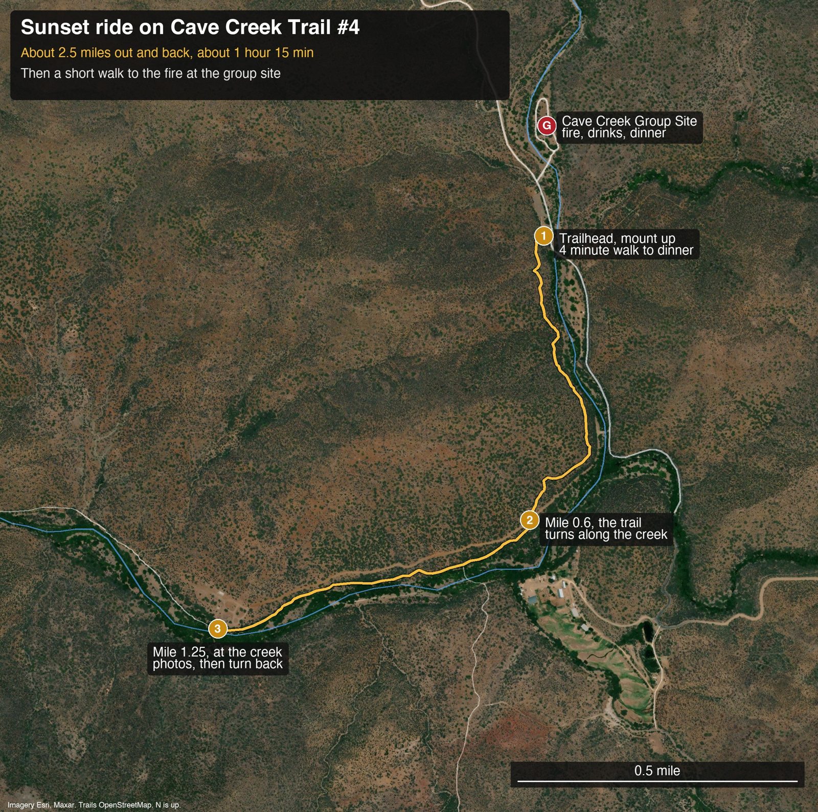Map of the ride on Cave Creek Trail #4