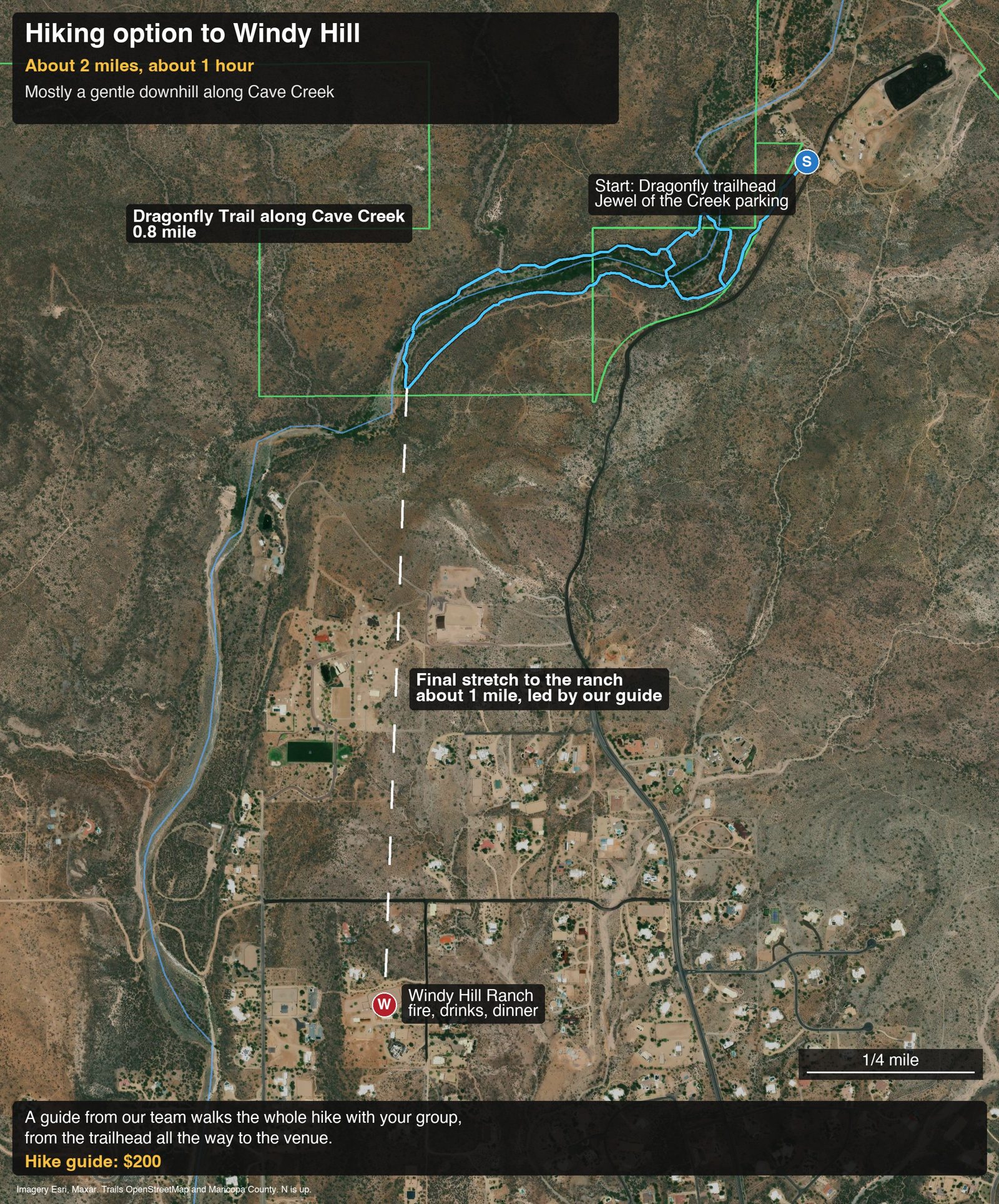 Map of the hike from the Dragonfly trailhead to Windy Hill Ranch