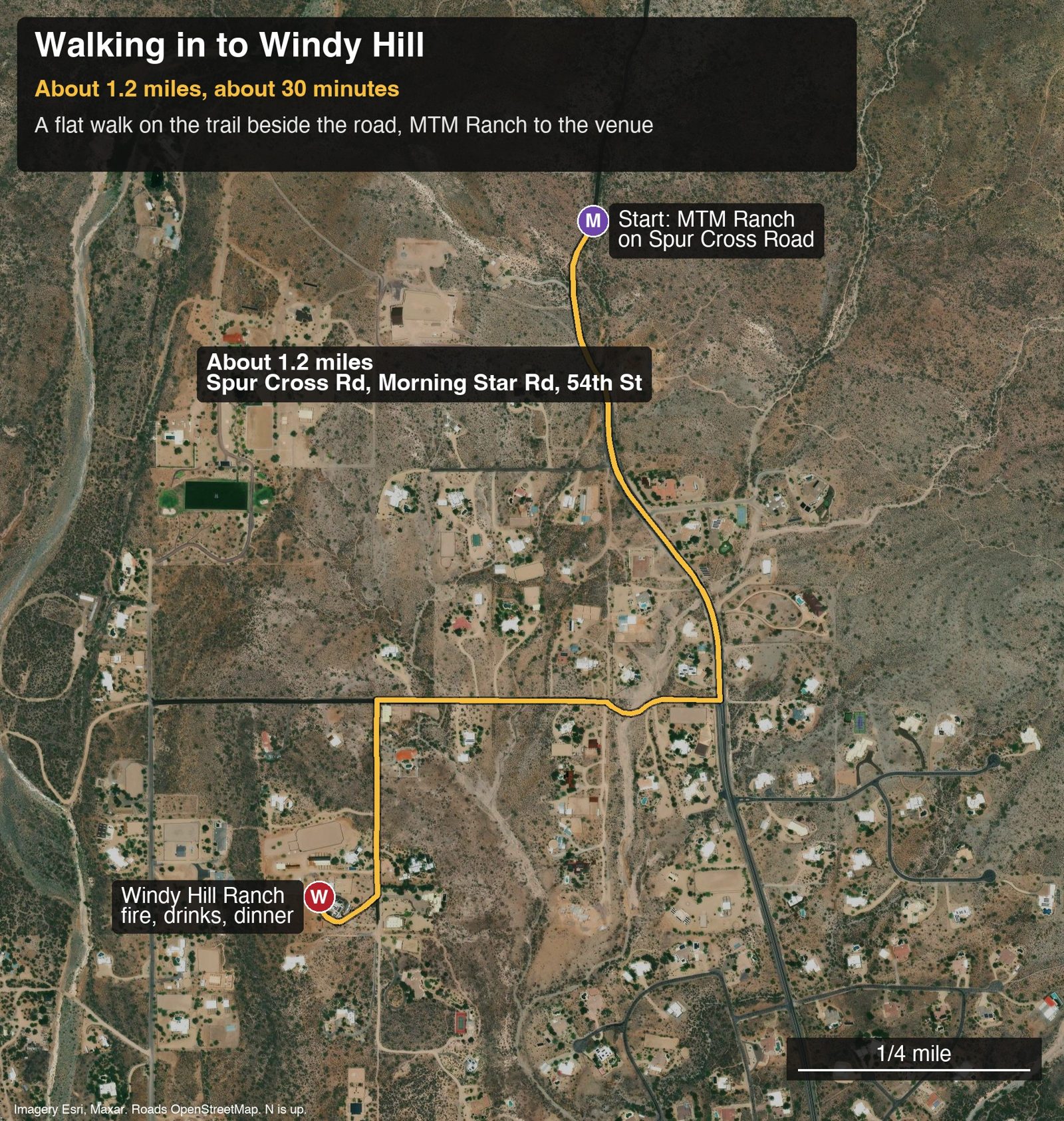 Walking route from MTM Ranch to Windy Hill Ranch